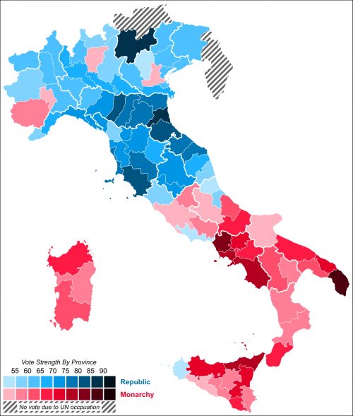 Mappa dei risultati per provincia del Referendum istituzionale del 2 giugno 1946