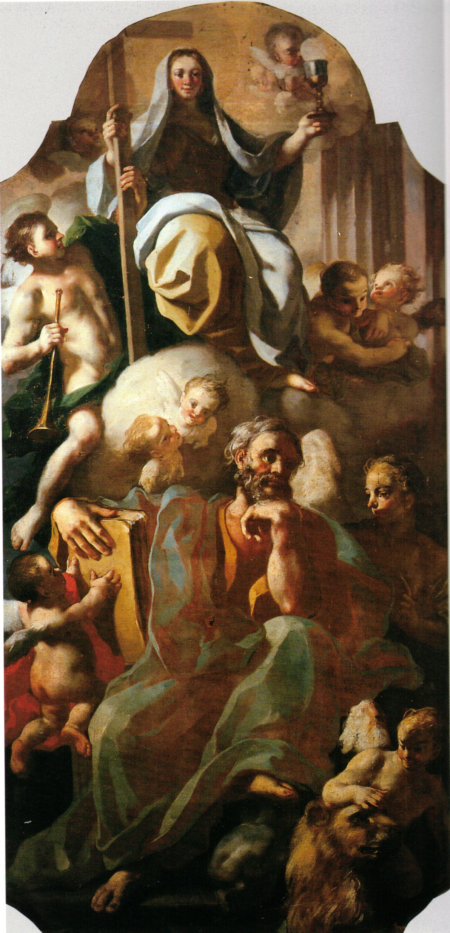 San Marco e la Fede, dipinto di Domenico Mondo, 1747. Fonte: Daniela Campanelli, Domenico Mondo. Un solimenesco in Terra di Lavoro, Napoli 1997.